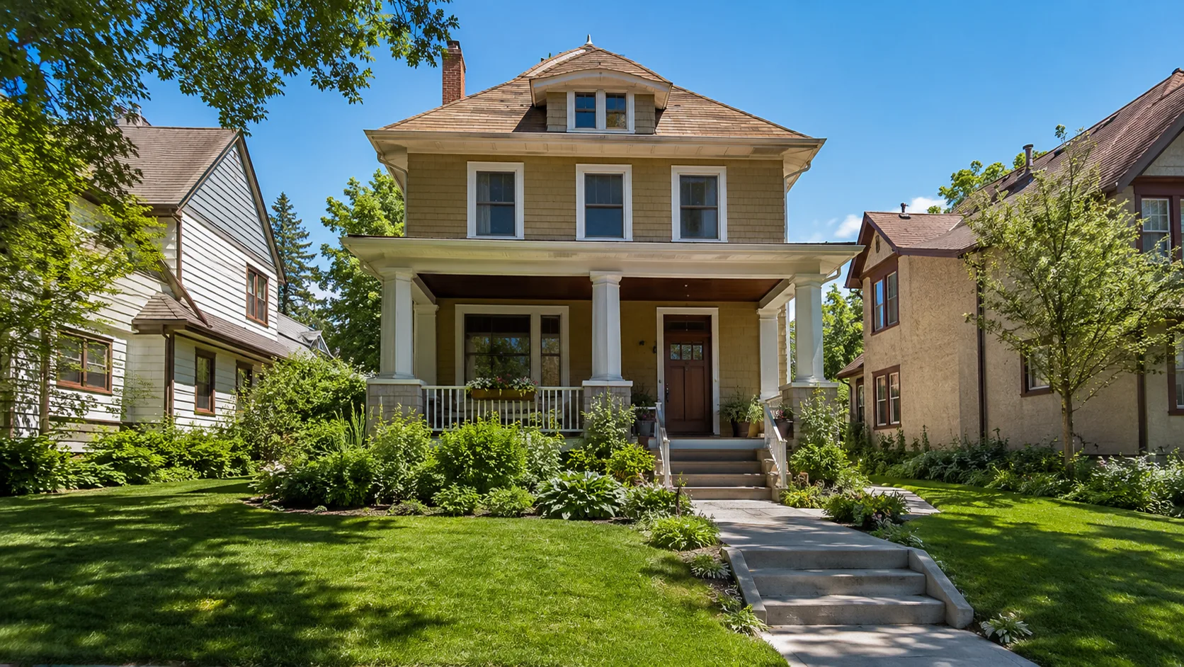 Contemporary modern home at golden hour in St. Paul for new construction inspection