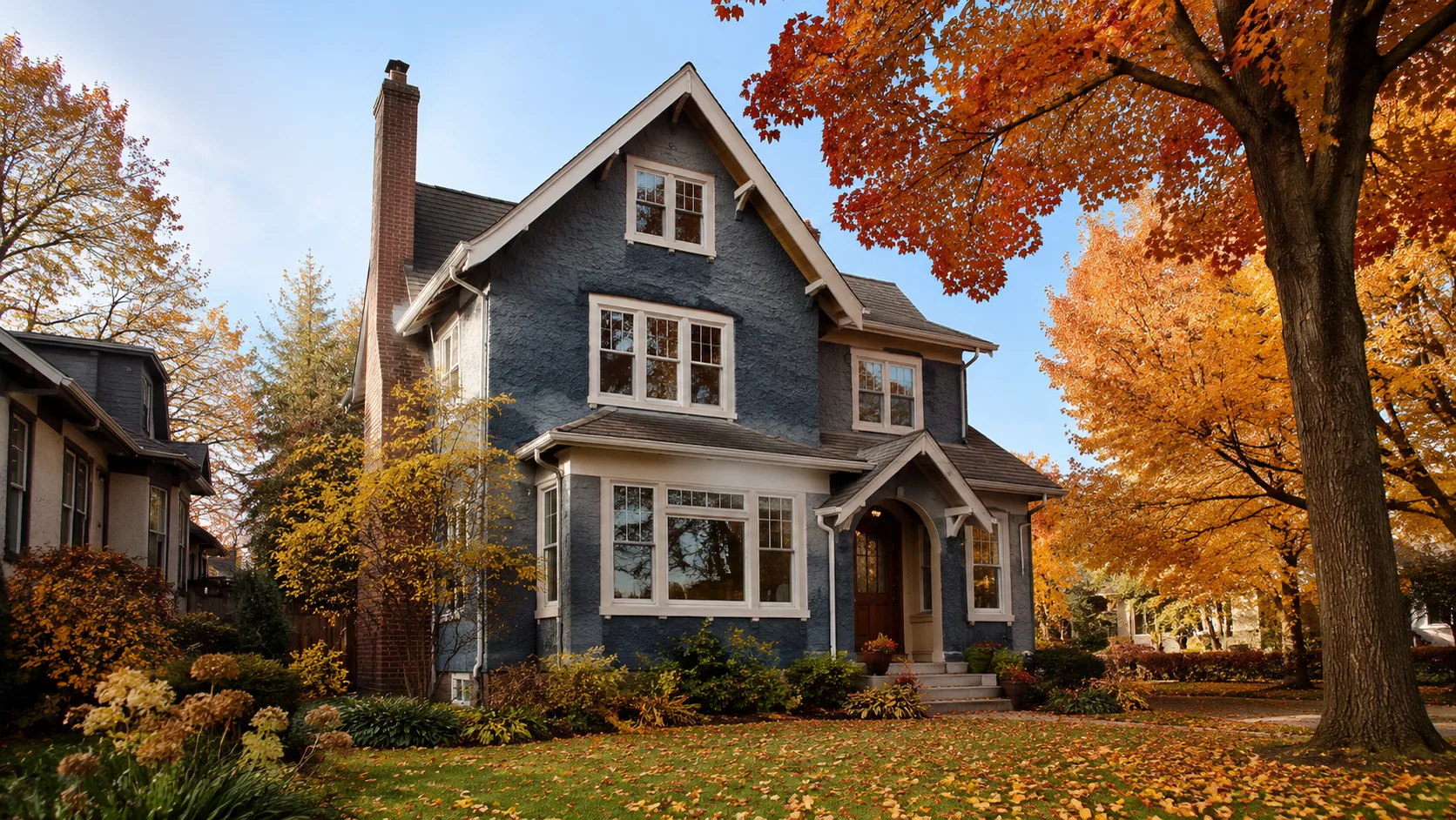 Stately St. Paul home at dusk twilight